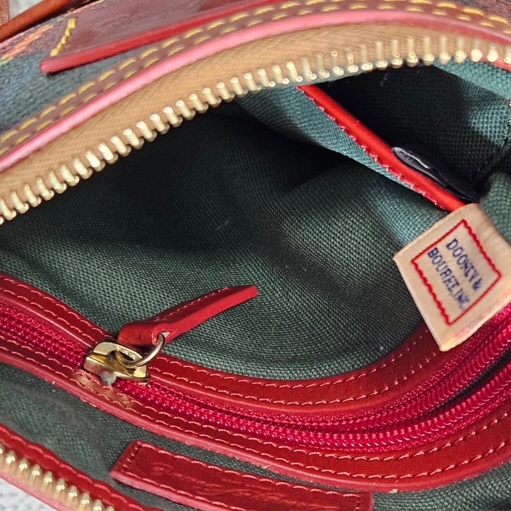 Dooney & Bourke Tartan Plaid Coated Canvas Leather Crossbody Bag Green Red Multi - Picture 13 of 16